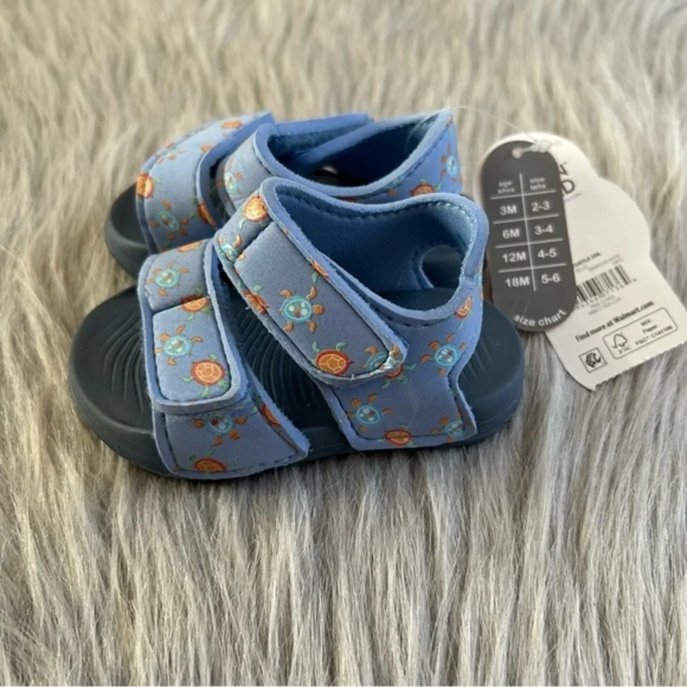 Wonder Nation Blue Turtle Sandals Baby Boys Size 3 Adjustable Straps Shoes‎